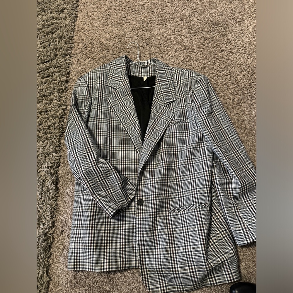 Oversized Plaid Single Button Long Vintage Blazer